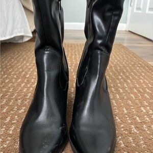 Black Women's Tall Zip Boots - Sleek Leather Look